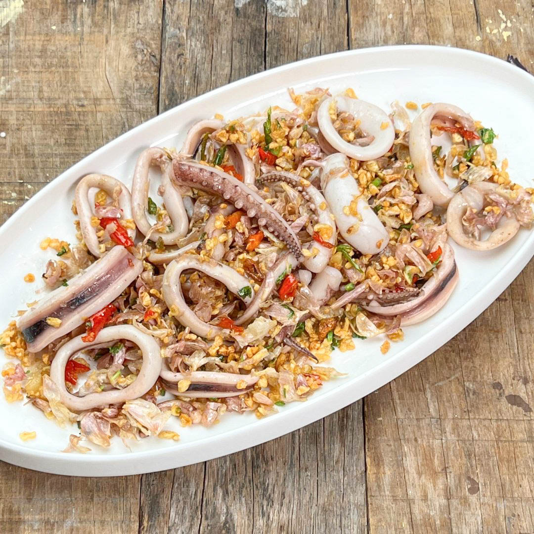 Stir-Fried Squid with Fried Thai Garlic and Chili. image