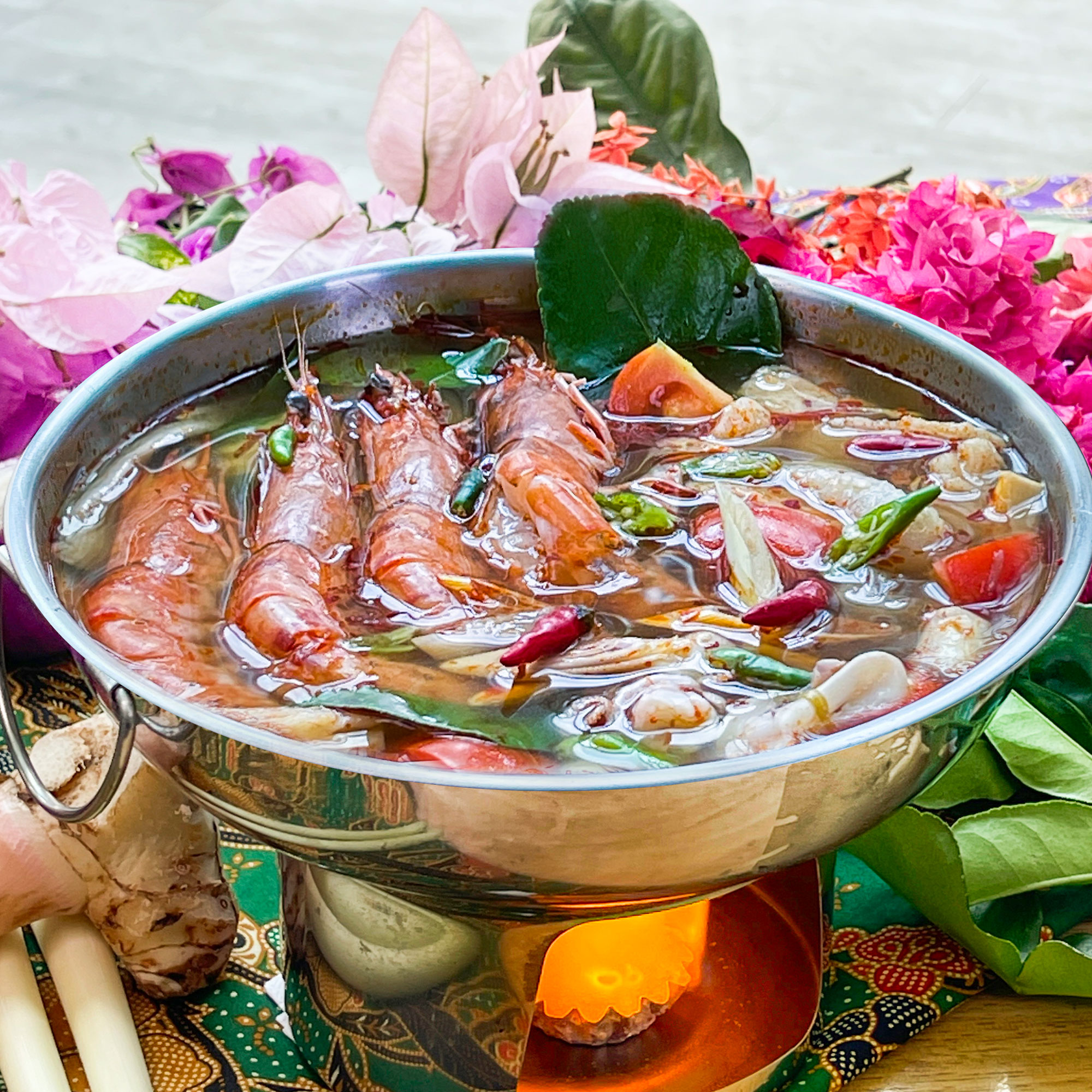 Fresh Tiger Prawns and Seafood Tom Yum Clear Soup image