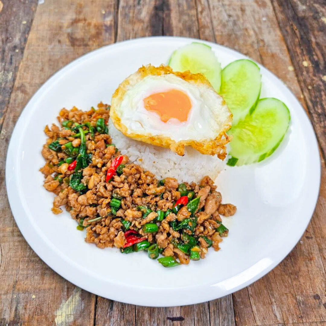 Pad Krapow Chicken with Rice & Fried Egg image
