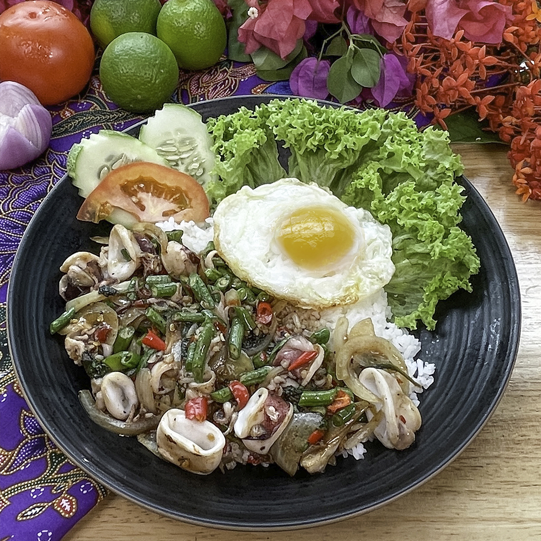 Pad Krapow Squid with Rice & Fried Egg image
